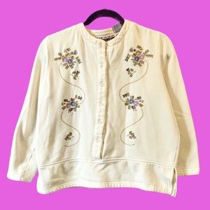 Vintage Embroidered Floral Button Sweatshirt